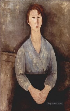  1919 - seated woman weared in blue blouse 1919 Amedeo Modigliani